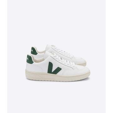 Women's Veja V-12 LEATHER Sneakers White/Green | SG 671KOR